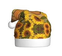 HJKdfv Sombrero unisex de fiesta de Navidad con estampado de girasol sobre madera, gorro de Papá Noel para hombres y mujeres, sombrero de felpa para invierno
