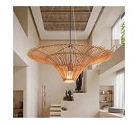 HJLJKG 31.5 Inch Boho Large Rattan Chandelier, Hand-Woven Pendant Light Fixture for Kitchen, Bedroom, Dining Room and Living Room (Rustic Farmhouse Style)(31.5in)