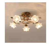 HJLJKG 5-Light French Country Chandelier Ceiling Light Fixture, Bronze Floral Semi-Flush Mount Light, Farmhouse Flower Ceiling Lamp, for Dining Room, Bedroom, Living Room