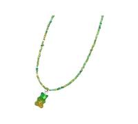 HJLJKG 925 Sterling Silver Bear Necklace For Women, Bohemia Lover Colorful Gummy Rice Beaded Necklace, Jewelry, Charm, Panda Girls,