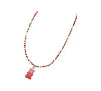 HJLJKG 925 Sterling Silver Bear Necklace For Women, Bohemia Lover Colorful Gummy Rice Beaded Necklace, Jewelry, Charm, Panda Girls,