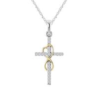 HJLJKG 925 Sterling Silver Eternal Infinite Love Heart Cross Necklace For Women Girls, 14K Gold Plated Shiny Zircon Crystal Religious - Faith And Necklace, Jewelry