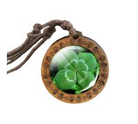 HJLJKG 925 Sterling Silver Patricks Day Necklaces For Women And Men, Classic Patrick Shamrock Four-leaf Wooden Necklace Glass, Beads Bulk, Green Bead