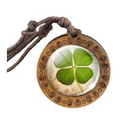 HJLJKG 925 Sterling Silver Patricks Day Necklaces For Women And Men, Classic Patrick Shamrock Four-leaf Wooden Necklace Glass, Beads Bulk, Green Bead