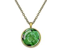 HJLJKG 925 Sterling Silver Patricks Day Necklaces For Women And Men, Four-leaf Glass Dome Necklace Patrick Green Necklace, Beads Bulk, Bead