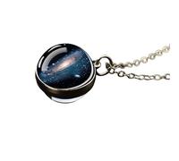 HJLJKG 925 Sterling Silver Planet Necklace For Women And Men, Solar System Universe Space Moon Sun Earth Necklaces Two-sided Glass Necklace, Pendant With Chain