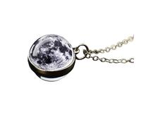 HJLJKG 925 Sterling Silver Planet Necklace For Women And Men, Solar System Universe Space Moon Sun Earth Necklaces Two-sided Glass Necklace, Pendant With Chain