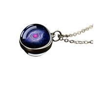 HJLJKG 925 Sterling Silver Planet Necklace For Women And Men, Solar System Universe Space Moon Sun Earth Necklaces Two-sided Glass Necklace, Pendant With Chain