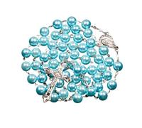HJLJKG 925 Sterling Silver Religious Rosary Necklace For Women - Religion Christian Faux Pearl Cross Necklace, Mary Jesus Pendant Long Beads Chains Birthday