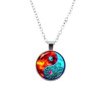 HJLJKG 925 Sterling Silver Women Classic Tai Chi Round Glass Necklaces, Yang Necklace for Men, Yin Pendant