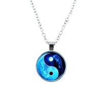 HJLJKG 925 Sterling Silver Women Classic Tai Chi Round Glass Necklaces, Yang Necklace for Men, Yin Pendant