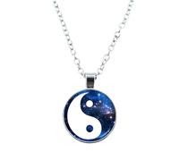 HJLJKG 925 Sterling Silver Women, Classic Tai Chi with Round Glass Pendant, and Necklaces, Yin Yang Necklace for Men