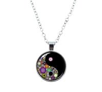 HJLJKG 925 Sterling Silver Women, Classic Tai Chi with Round Glass Pendant, and Necklaces, Yin Yang Necklace for Men