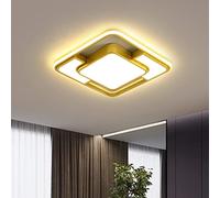 HJLJKG Chandelier, Square LED Flush Mount Ceiling Light Fixture Black Kitchen Lights Ceiling,48W68W 3000K-6000K Dimmable Glow Up and Down Ceiling Lamp for Closets Stairwells(Gold,52cm)