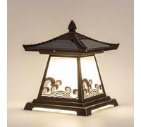 HJLJKG Chinese Style Solar Pathway Lights Vintage Floor Lamp Exterior Solar Cast Aluminum Post Lamp Fixture with Tempered Glass(40cm)