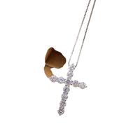 HJLJKG Collar con colgante de cruz religiosa cristiana de plata 925 de 1,1 quilates, 3 mm x 11 mm, corte redondo, D Vvs1, joyería conmemorativa contigo accesorios de moda, el mejor regalo, A, A