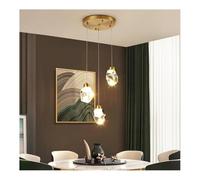 HJLJKG Crystal Chandelier with 3 Lights, Nordic Minimalist Gold Round Pendant for Kitchen Island and Living Room, Mid Century Small Hanging Lamp for Dining Room and Bedroom Decor(Circular)