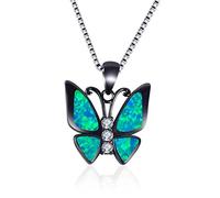 HJLJKG Female Big Butterfly Pendants Necklaces White Blue Fire Opal Necklace Vintage Black Gold Wedding For Women