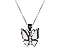 HJLJKG Female Big Butterfly Pendants Necklaces White Blue Fire Opal Necklace Vintage Black Gold Wedding For Women