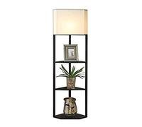 HJLJKG Floor Lamp Shelf Floor Lamp - Standing Light for Living Rooms and Bedrooms - Asian Wooden Frame with Open Shelves Standing Light