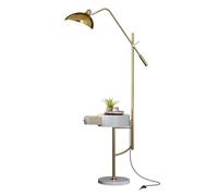 HJLJKG Floor Lamp with Table Round Smart nightstand with Lamp & Wireless Charging Station, Bedside Table with Wood Drawers, Small Bed Table for Bedroom/Reading Floor Lamps for Living Room(Gold)