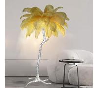 HJLJKG Floor Lamps for Living Room, Romantic Princess Bedroom Silver Floor Feather Lamp Luxury Real Resin Ostrich Feather Floor Lamp, 3 Color Dimmable