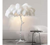 HJLJKG Floor Lamps for Living Room, Romantic Princess Bedroom Silver Floor Feather Lamp Luxury Real Resin Ostrich Feather Floor Lamp, 3 Color Dimmable