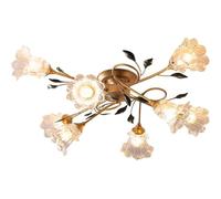 HJLJKG Floral Chandelier Country Style 8 Light Ceiling Light Semi-Recessed Hanging Light Fixture Glass Shade Flower Rattan Suitable for Girl'S Bedroom, Living Room, Entrance Exquisite Home Lighting