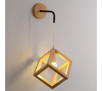 HJLJKG for Bedside Creative Cube Wooden Lampshade Lamp, Solid Wood Lighting Fixture with Adjustable Hanging Wire, Bedroom Living Study Room Wall Lights