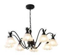 HJLJKG Green Flower Chandelier, 5 Light Sputnik Pendant with White Glass and Black Metal, Nordic Mid Century Ceiling Light for Living Room, Dining Table and Kitchen Island(Black 8 Light)