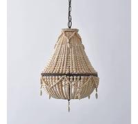 HJLJKG Hanging Lamp, Bohemian Style Wooden Beaded Chandelier Semi-Embedded Handmade Wood Beads Suspension Lamp Dining Room Living Bedroom Ceiling Pendant Fixture E27 3- Lights 14.97inch D X 21.67inch