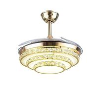 HJLJKG Hanging Lamp, Hanging Lamp, 42" Crystal Ceiling Fan with Light Gold Finish Fandeliers for Dining Room Bedroom Chandelier Fan with Retractable Blades