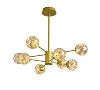 HJLJKG Hanging Lamp, Sputnik Chandelier Light Fixture,Brushed Brass Ceiling Light Fixture,LED Pendant Lighting for Dining Room,Bedroom,Living Room,Kitchen,Home(Neutral Light,8 Lights)