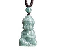 HJLJKG Jade Pendant Green Natural Real Laughing Buddha Necklace - Good Luck 925 Silver Chain Amulet Jewelry Gifts