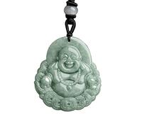 HJLJKG Jade Pendant Green Natural Real Laughing Buddha Necklace - Good Luck 925 Silver Chain Amulet Jewelry Gifts