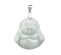 HJLJKG Jade Pendant Green Natural Real Laughing Buddha Necklace - Good Luck 925 Silver Chain Amulet Jewelry Gifts