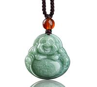 HJLJKG Jade Pendant Green Natural Real Laughing Buddha Necklace - Good Luck 925 Silver Chain Amulet Jewelry Gifts
