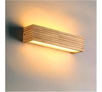 HJLJKG Japanese Style LED Wall Lamp - Oak Wooden with Solid Mirror, Warm Light for Bedroom and Bathroom