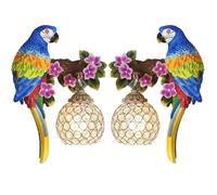 HJLJKG Lámpara de Pared de Pareja de Loros, lámpara de Pared con diseño de Loros con Pantalla de Cristal, lámpara montada en la Pared de Cristal de Resina Vintage para Porche, Dormitorio, decoración