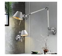HJLJKG Lamps, Wall Lamp, American Industrial Wall Light Black Silver Rotatable Long Arm Wall Lamp with Compatible with Bedside Study Office Living Room