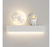HJLJKG Led Moon Light Child'S Astronaut 12W Lamp with White Acrylic Shade, Bedside Wall Lighting Fixtures for Girl Boy Room