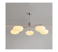 HJLJKG Light 5-Light Medieval Chandelier Fixture with Glass Shade - Retro Adjustable Height Metal Iron Pendant for Living Room, Dining Room, and Bedroom Lighting(Silver)