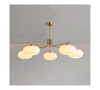 HJLJKG Light 5-Light Medieval Chandelier Fixture with Glass Shade - Retro Adjustable Height Metal Iron Pendant for Living Room, Dining Room, and Bedroom Lighting(Brass)
