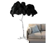 HJLJKG Luxury Floor Lamp, Real Ostrich Feather Floor Lamp Silver Resin Lamp Body Decorative Standing Lamps for Living Room Home Office