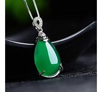 HJLJKG Natural Green Agate Pendant Necklace 925 Silver Women Gift Water Drop Jade Jewelry