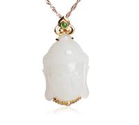HJLJKG Natural Hotan Jade Buddha Head Pendant Female 18K Gold White Jade Necklace