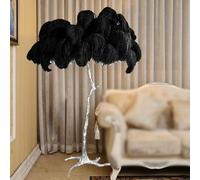 HJLJKG Nordic Floor Lamp, Silver Lamp Body Standing Lamp with Ostrich Feather Lampshade 3 Color Dimmable Floor Feather Lamp for Bedroom Living Room Study