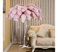 HJLJKG Nordic Floor Lamp, Silver Lamp Body Standing Lamp with Ostrich Feather Lampshade 3 Color Dimmable Floor Feather Lamp for Bedroom Living Room Study