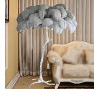 HJLJKG Nordic Floor Lamp, Silver Lamp Body Standing Lamp with Ostrich Feather Lampshade 3 Color Dimmable Floor Feather Lamp for Bedroom Living Room Study