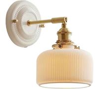 HJLJKG Nordic Wall Lamp with White Ceramic Lampshade, 180° Adjustable Brass Wall with for Bathroom, Mirror, Living Room, Bedroom, Bedside(5.5 * 3.9inch)